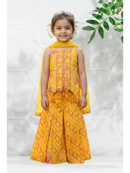 PINK LEAF - Yellow Floral Cotton Kurta with Palazzo and Dupatta
