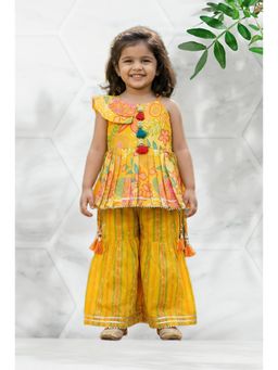 PINK LEAF - Yellow Printed Cotton Kurta and Palazzo