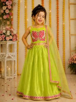 TWISHA - Green Embroidered Polyester Blouse with Lehenga and Dupatta