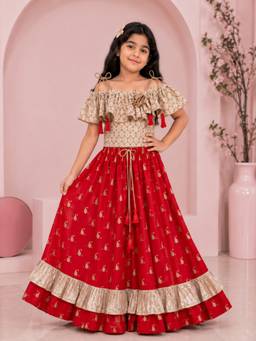 TWISHA - Red Printed Polyester Blouse and Lehenga