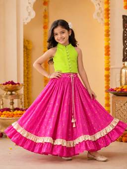 TWISHA - Green Woven Chanderi Blouse and Lehenga