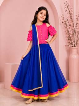 TWISHA - Pink Printed Polyester Blouse with Lehenga and Dupatta