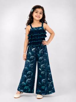 TWISHA - Navy Blue Printed Polyester Jumpsuit