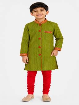 TWISHA - Green Stripes Cotton Kurta and Pyjama