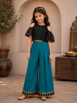TWISHA - Black Printed Polyester Top and Palazzo