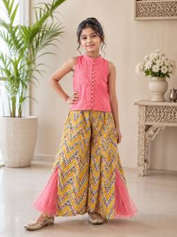 TWISHA - Coral Printed Chanderi Top and Palazzo