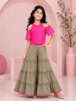 TWISHA - Pink Printed Polyester Top and Sharara