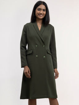 FableStreet - A Line Blazer Dress-Olive