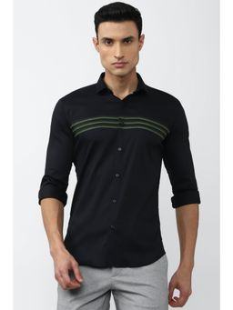 Van Heusen - Men Black Skinny Fit Stripe Full Sleeves Casual Shirt