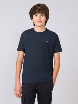 Technosport - Boys Round Neck Slim Fit Sports Navy Blue T-Shirt
