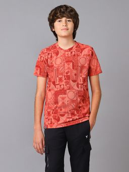 Technosport - Boys Round Neck Slim Fit Sports Red T-Shirt