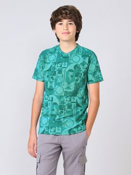 Technosport - Boys Round Neck Slim Fit Sports Turquoise T-Shirt