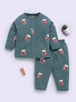 Clt.s - Green Graphic Cotton Full Sleeves Shirt with Pyjama