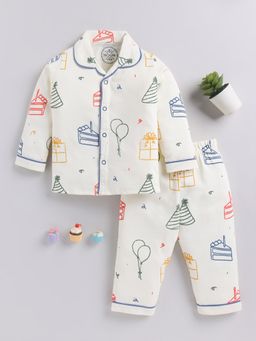 Clt.s - Cream Graphic Cotton Full Sleeves Shirt with Pyjama