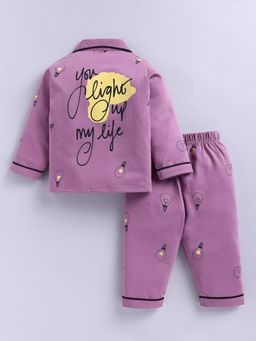 Clt.s - Purple Typography Cotton Full Sleeves Shirt with Pyjama