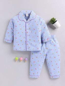 Clt.s - Blue Striped Cotton Full Sleeves Shirt with Pyjama
