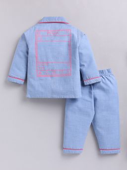 Clt.s - Blue Graphic Cotton Full Sleeves Shirt with Pyjama