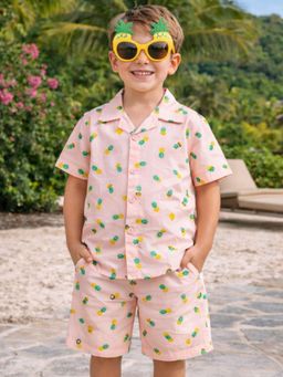 Clt.s - Peach Tropical Cotton Shirt with Shorts
