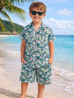 Clt.s - Multi Tropical Cotton Shirt with Shorts