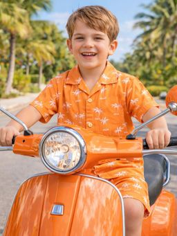 Clt.s - Orange Tropical Cotton Shirt with Shorts