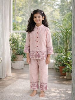 Clt.s - Peach Ethnic Motifs Cotton Full Sleeves Full Shirt with Pyjama
