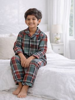 Clt.s - Green Checked Cotton Full Sleeves Full Shirt with Pyjama