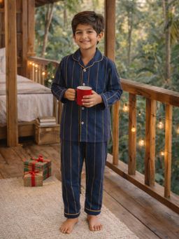 Clt.s - Blue Striped Cotton Full Sleeves Full Shirt with Pyjama