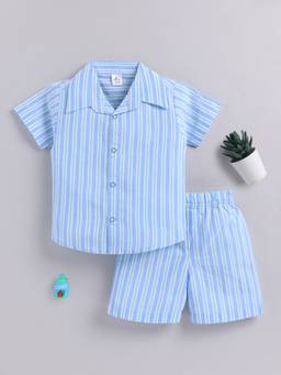 Clt.s - Blue Striped Cotton Short Sleeves Shirt with Shorts
