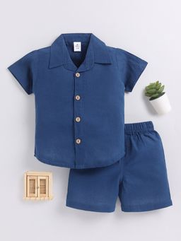 Clt.s - Blue Solid Cotton Short Sleeves Shirt with Shorts