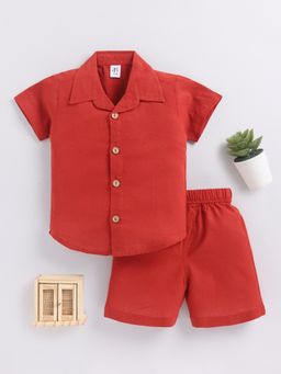 Clt.s - Red Solid Cotton Short Sleeves Shirt with Shorts
