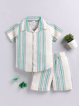 Clt.s - Cream Striped Cotton Short Sleeves shit with Shorts