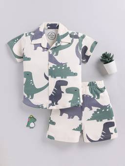 Clt.s - Cream Graphic Cotton Shirt with Shorts