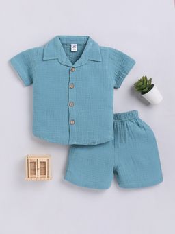 Clt.s - Blue Solid Cotton Shirt with Shorts