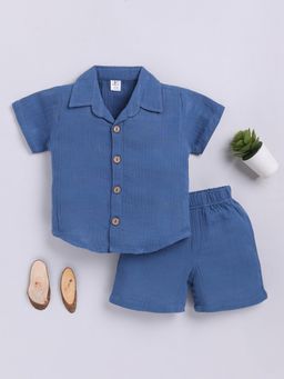 Clt.s - Blue Solid Cotton Shirt with Shorts