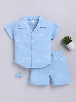 Clt.s - Blue Graphic Cotton Shirt with Shorts