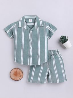 Clt.s - Green Striped Cotton Shirt with Shorts
