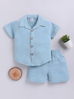 Clt.s - Blue Solid Cotton Shirt with Shorts