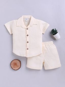 Clt.s - Cream Solid Cotton Shirt with Shorts