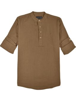 CAVIO - Boys Full Sleeves Solid Brown Kurta Style Shirt