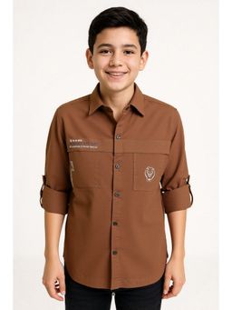CAVIO - Boys Cotton Regular Fit Spread Collar Brown Shirt
