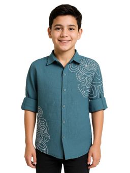 CAVIO - Boys Full Sleeves Printed Casual turquoise Shirt