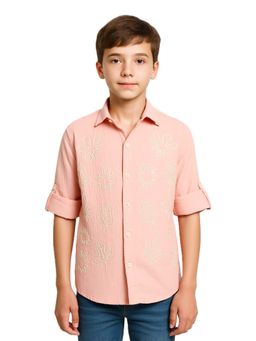 CAVIO - Boys Full Sleeves Floral Printed Peach Casual Shirt