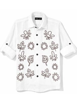 CAVIO - Boys Full Sleeves Floral Printed White Casual Shirt