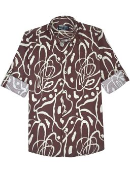 CHARCHIT - Boys Full Sleeves Floral Printed Brown Shirt