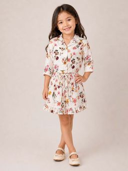 PICCOLO - Rayon Floral Skirt and Shirt - White