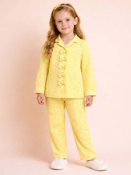 PICCOLO - Seersucker Checkered Shirt with Pjyama with Bow Applique-Yellow