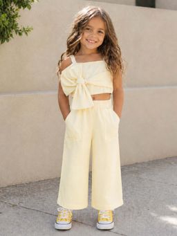 The Magic Wand - Cotton Solid Sleeveless Statement Front Bow Top & Pants - Cream