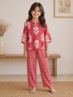 The Magic Wand - Cotton Floral Printed Top And Pant - Pink