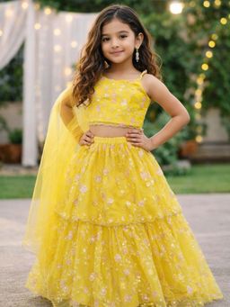 The Magic Wand - Floral Sequined Embroidered Choli & Lehenga With Dupatta - Yellow