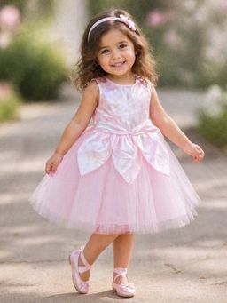 The Magic Wand - Solid Fairy Styled Tulle Knee Length Dress - Pink